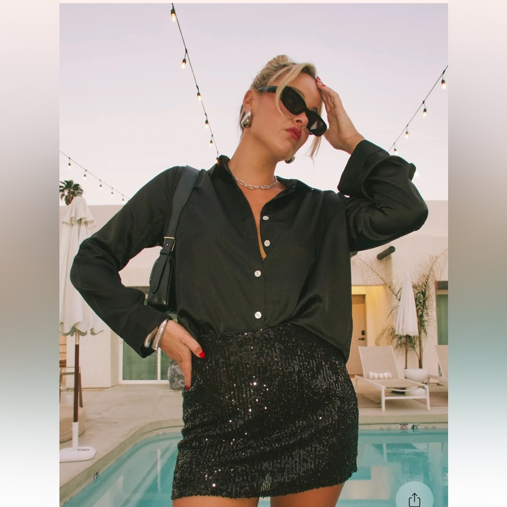Show Me Your Mumu Smith Button Down luxe black satin shirt button up blouse